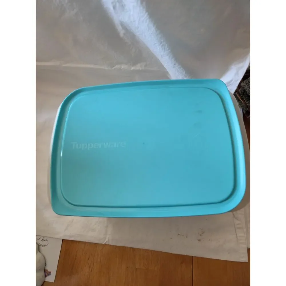 Tuppeware Fridge Stackables Family Set of 3 Clear Containers with 1 Blue Lid